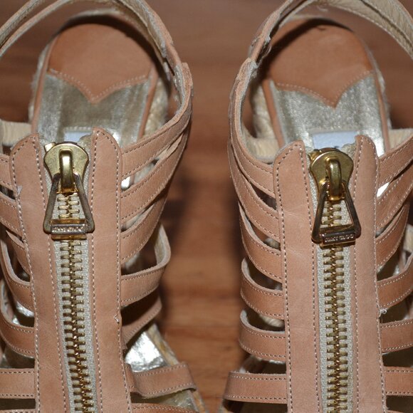 Jimmy Choo London tan Palermo Made in Italy espadrille wedges, sz 37 - Picture 10 of 10